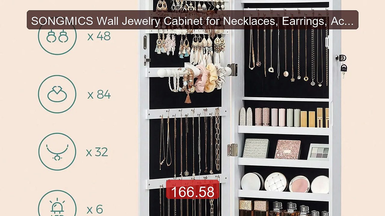 SONGMICS Wall Jewelry Cabinet for Necklaces, Ea...