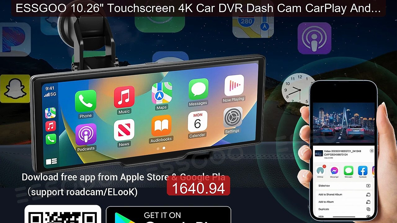 ESSGOO 10.26" Touchscreen 4K Car DVR Dash Cam CarPlay Android Auto ... -- Top Rated 2026 | Buy Now!