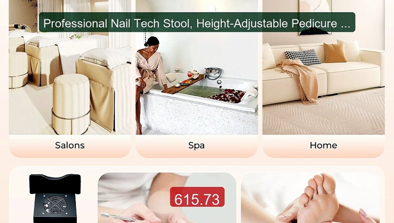 Professional Nail Tech Stool, Height-Adjustable Pedicure Chair with... -- Top Rated 2026 | Buy Now!