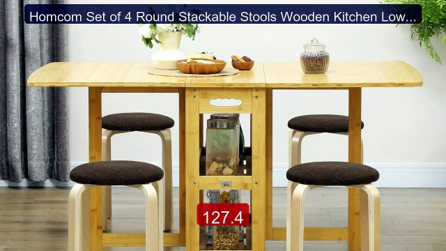 Homcom Set of 4 Round Stackable Stools Wooden Kitchen Low Stools wi... Top Rated 2026 | Buy Now!