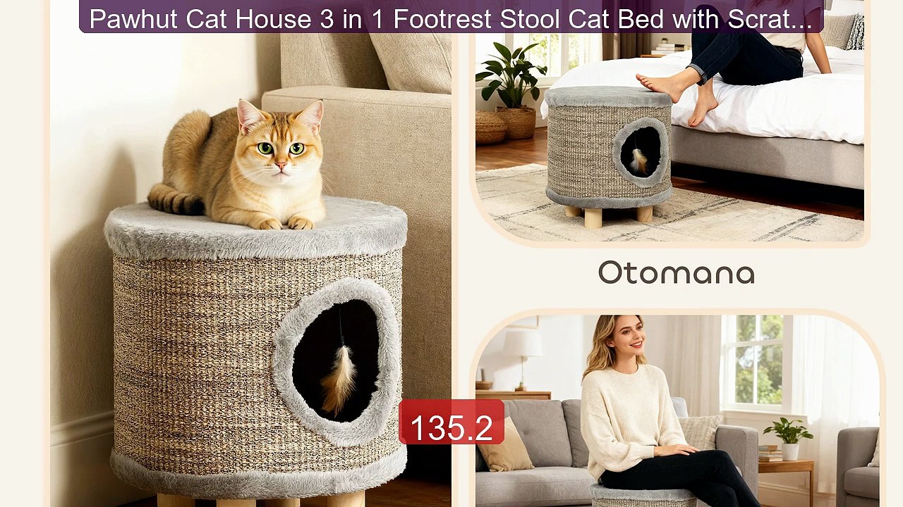 Pawhut Cat House 3 in 1 Footrest Stool Cat Bed with Scratching... -- Best Buy 2026 | Great Quality!