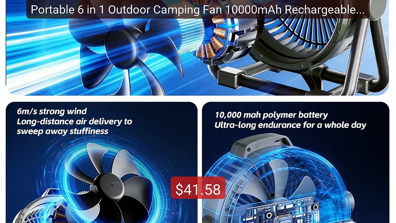 Portable 6 in 1 Outdoor Camping Fan 10000mAh Rechargeable Wir... -- Amazing Value 2026 | Must Have!