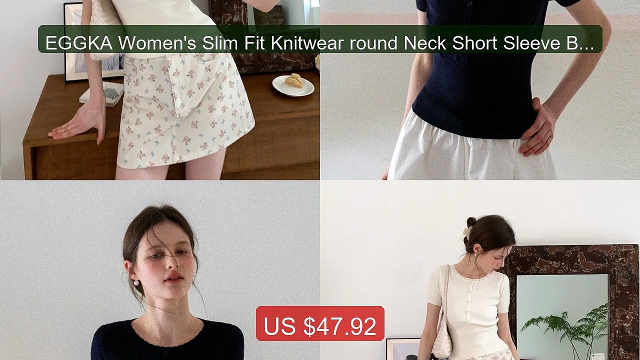 EGGKA Women's Slim Fit Knitwear round Neck Short Sleeve Button up T... -- Top Rated 2026 | Buy Now!