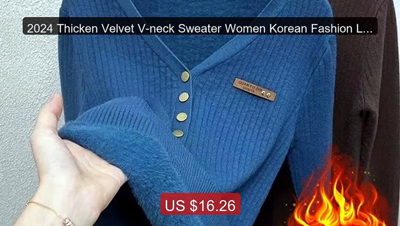 2024 Thicken Velvet V-neck Sweater Women Korean Fashion Lined Warm... -- Best Deal 2026 | Shop Now!