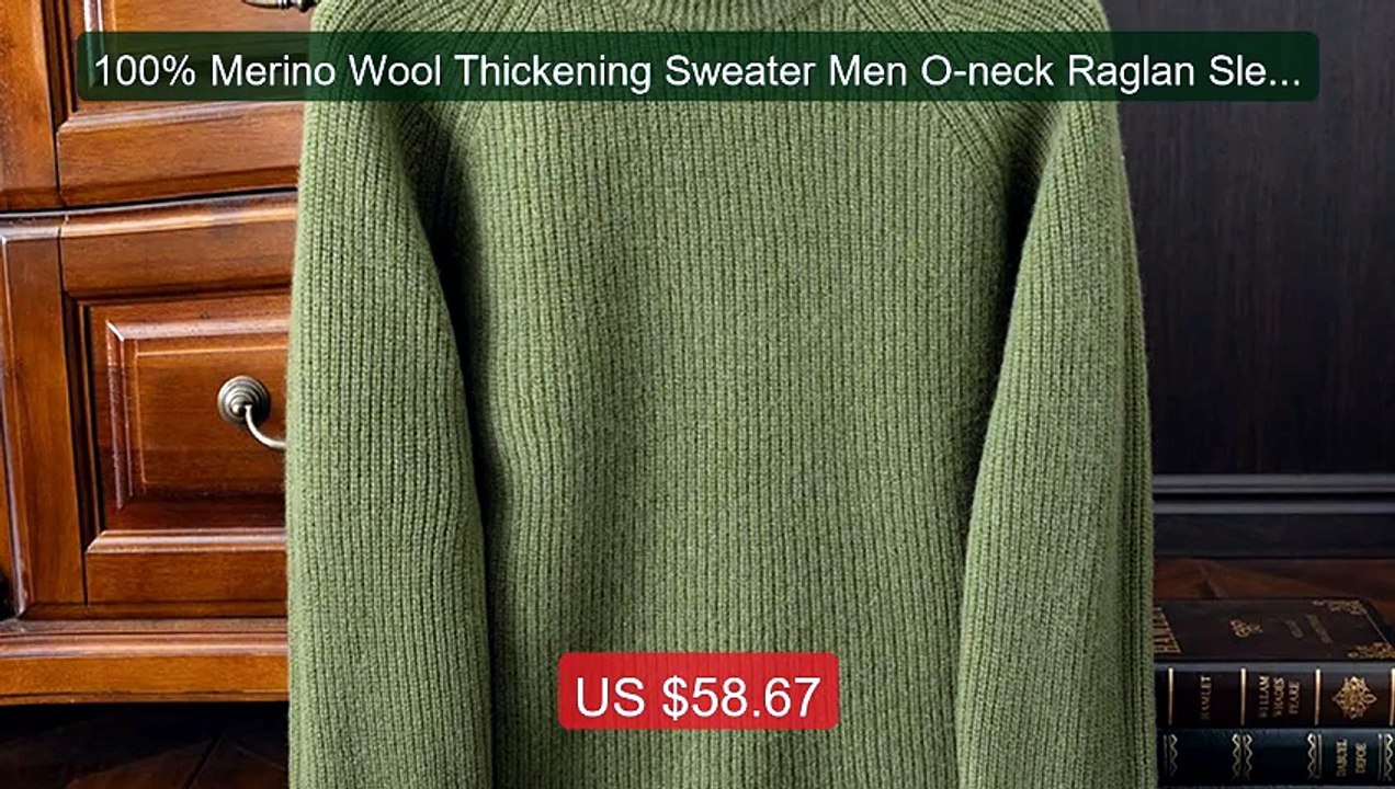 100% Merino Wool Thickening Sweater Men O-neck Raglan Sleeve Pullov... -- Top Rated 2026 | Buy Now!