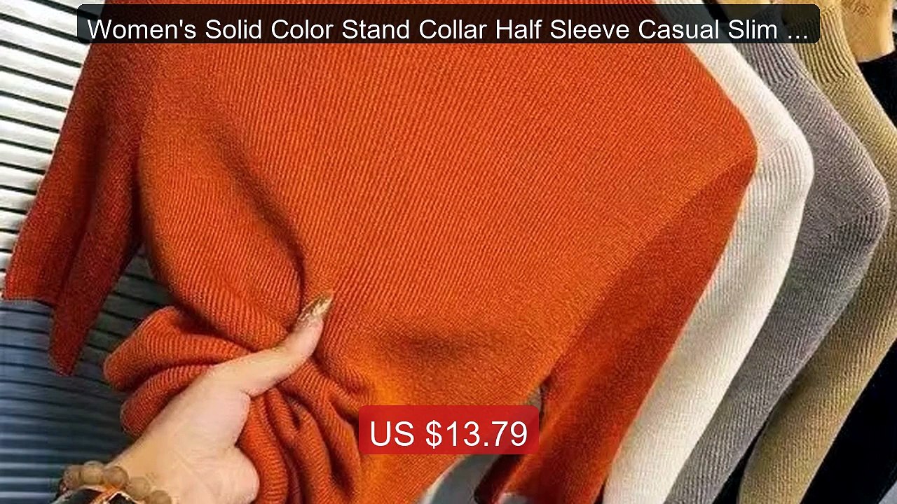 Women's Solid Color Stand Collar Half Sleeve Casual Slim Hi... -- Top Pick 2026 | Unbeatable Price!
