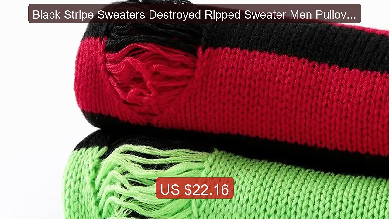 Black Stripe Sweaters Destroyed Ripped Sweater Men Pullover Ho... -- Best Buy 2026 | Great Quality!