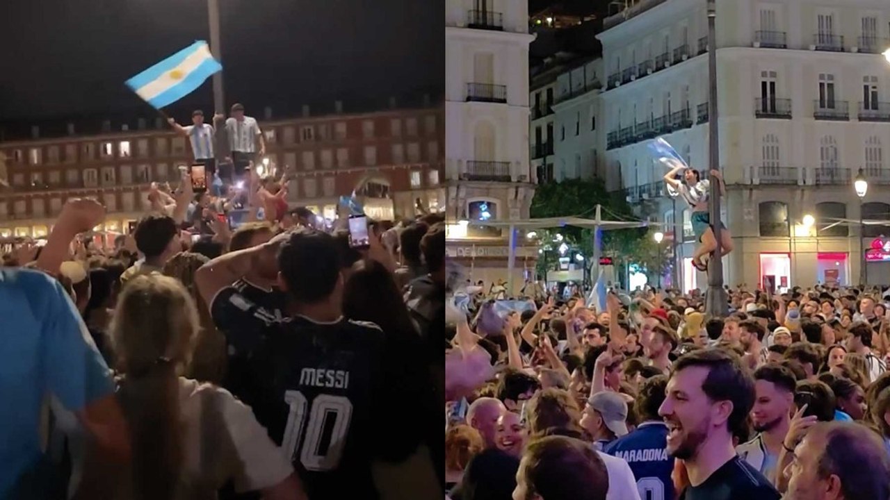 Se calienta la final: cientos de argentinos cantan "¡España tiene miedo!" en la Plaza Mayor de Madrid