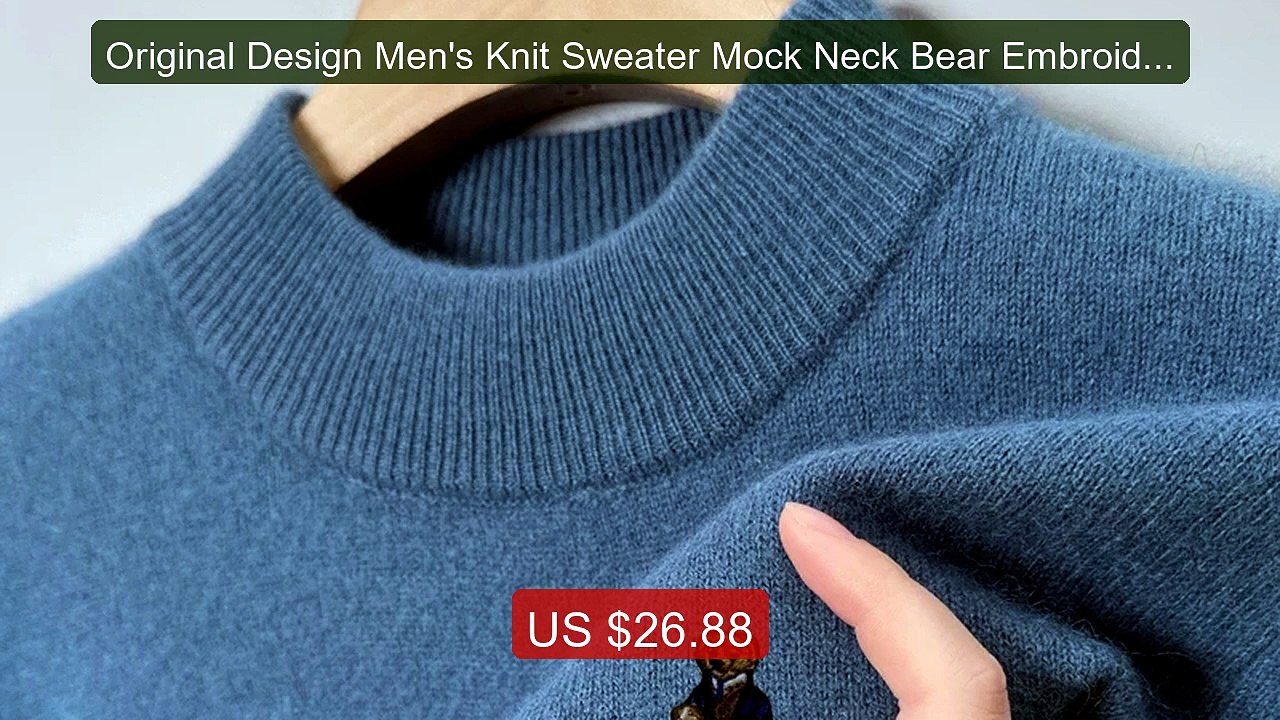 Original Design Men's Knit Sweater Mock Neck Bear Embroidery Warm S... -- Top Rated 2026 | Buy Now!