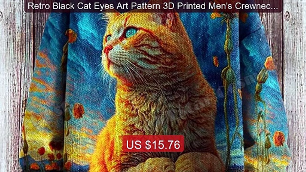 Retro Black Cat Eyes Art Pattern 3D Printed Men's Crewneck Knitted... -- Best Deal 2026 | Shop Now!