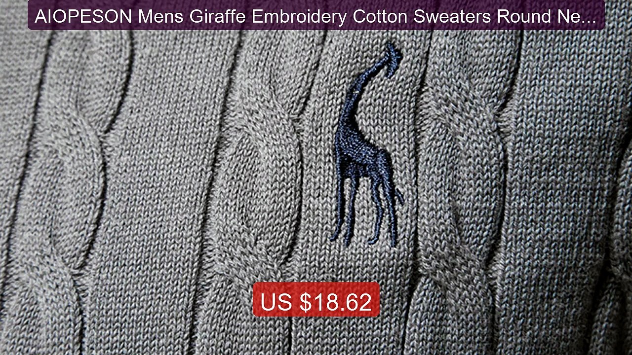 AIOPESON Mens Giraffe Embroidery Cotton Sweaters Round Neck Classic... -- Top Rated 2026 | Buy Now!