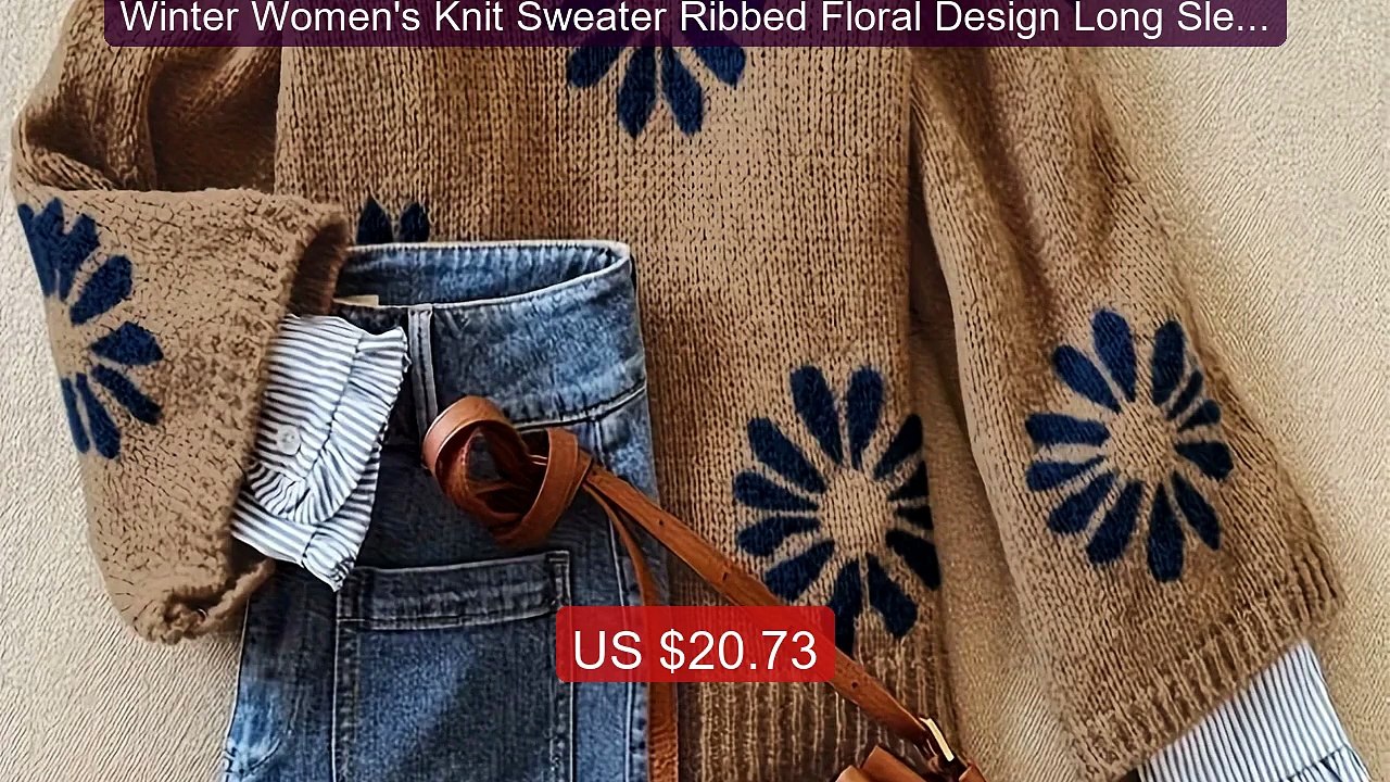 Winter Women's Knit Sweater Ribbed Floral Design Long Sleeve Pullo... -- Best Deal 2026 | Shop Now!