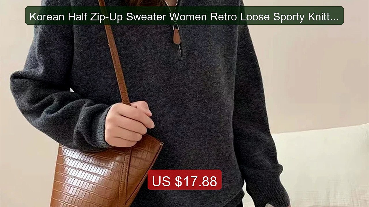 Korean Half Zip-Up Sweater Women Retro Loose Sporty Knitted Pullove... -- Top Rated 2026 | Buy Now!