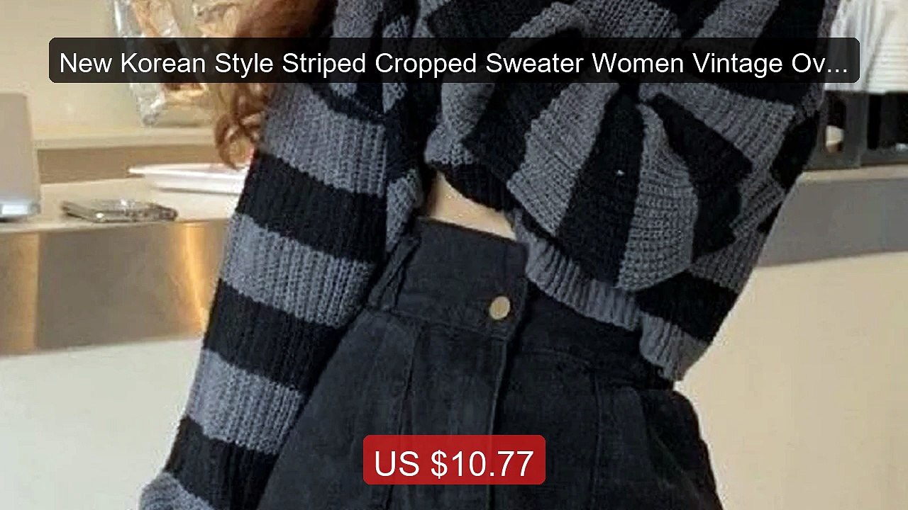 New Korean Style Striped Cropped Sweater Women Vintage Oversi... -- Amazing Value 2026 | Must Have!