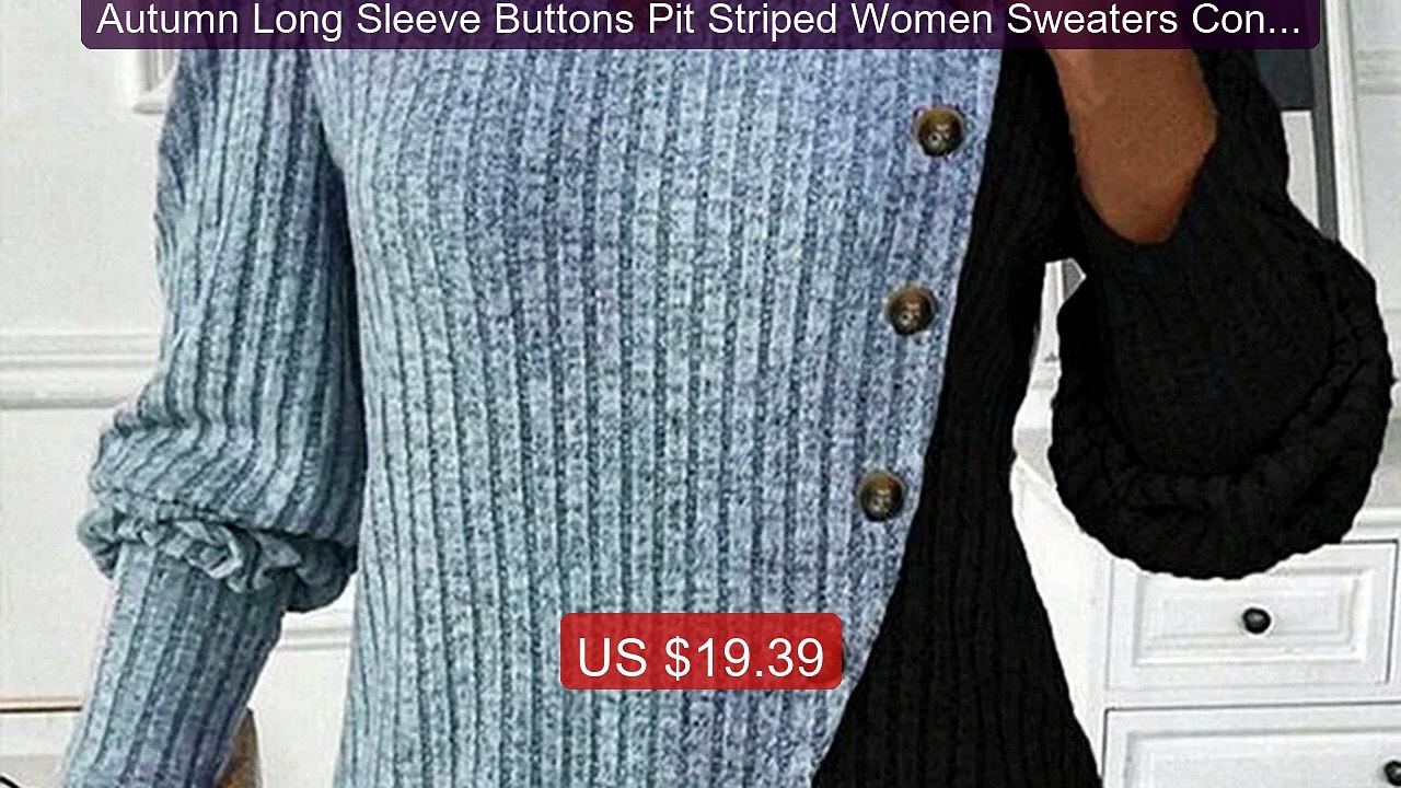 Autumn Long Sleeve Buttons Pit Striped Women Sweaters Contr... -- Top Pick 2026 | Unbeatable Price!
