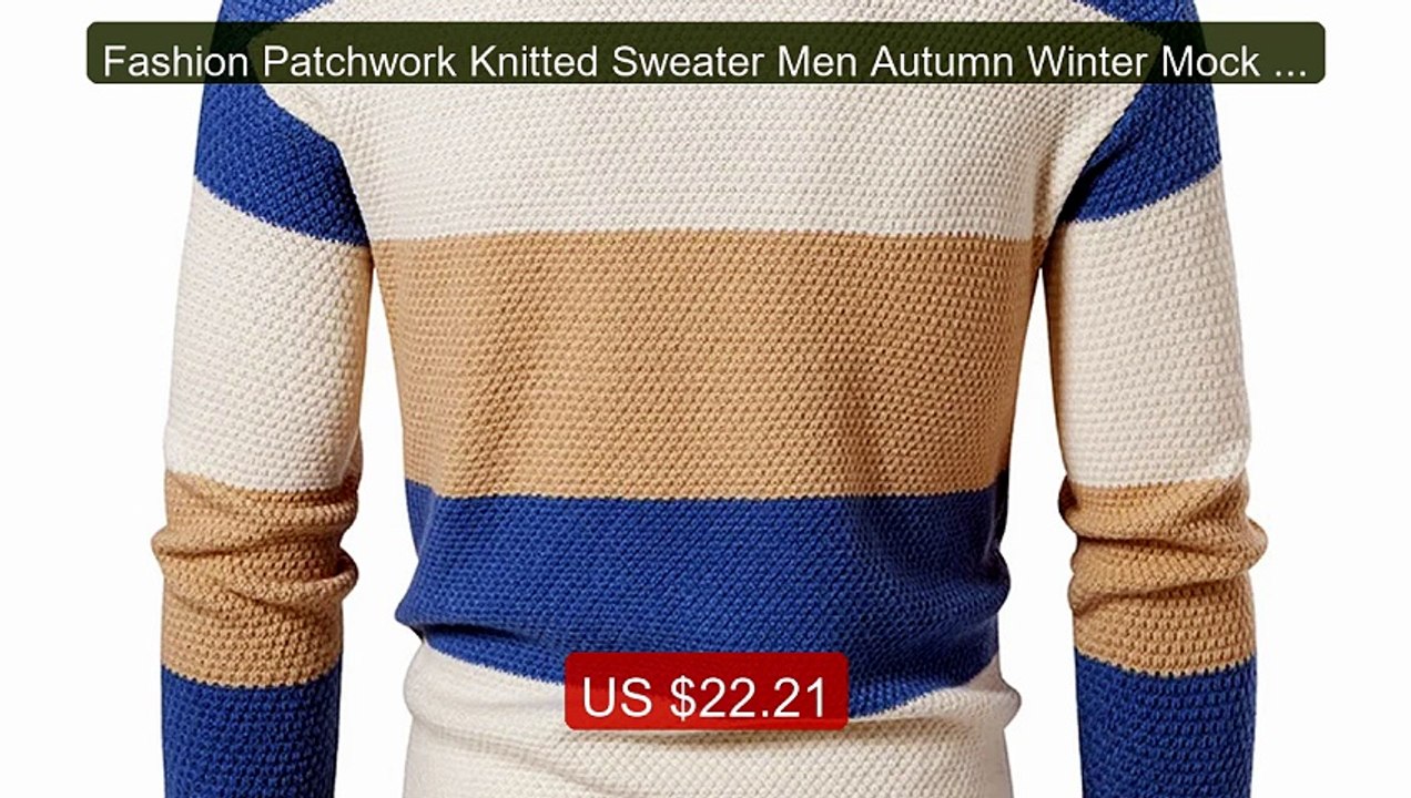Fashion Patchwork Knitted Sweater Men Autumn Winter Mock Ne... -- Top Pick 2026 | Unbeatable Price!