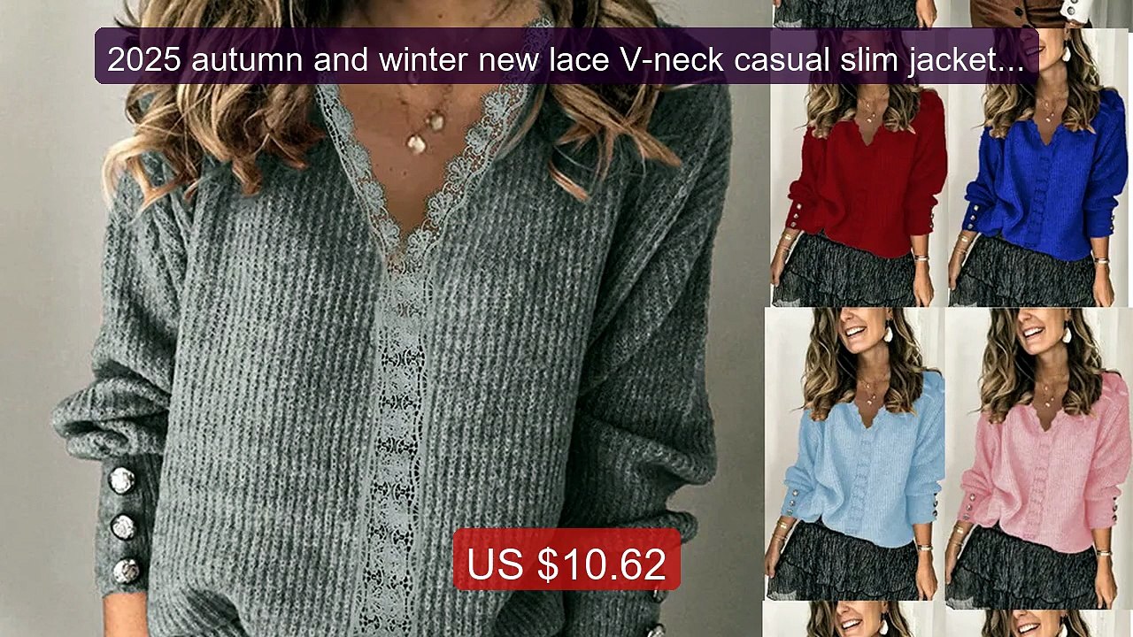 2025 autumn and winter new lace V-neck casual slim jacket sweater f... -- Top Rated 2026 | Buy Now!