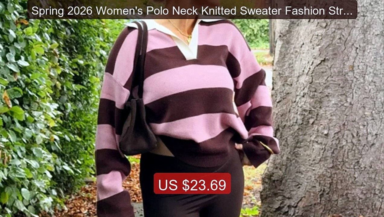 Spring 2026 Women's Polo Neck Knitted Sweater Fashion Strip... -- Top Pick 2026 | Unbeatable Price!