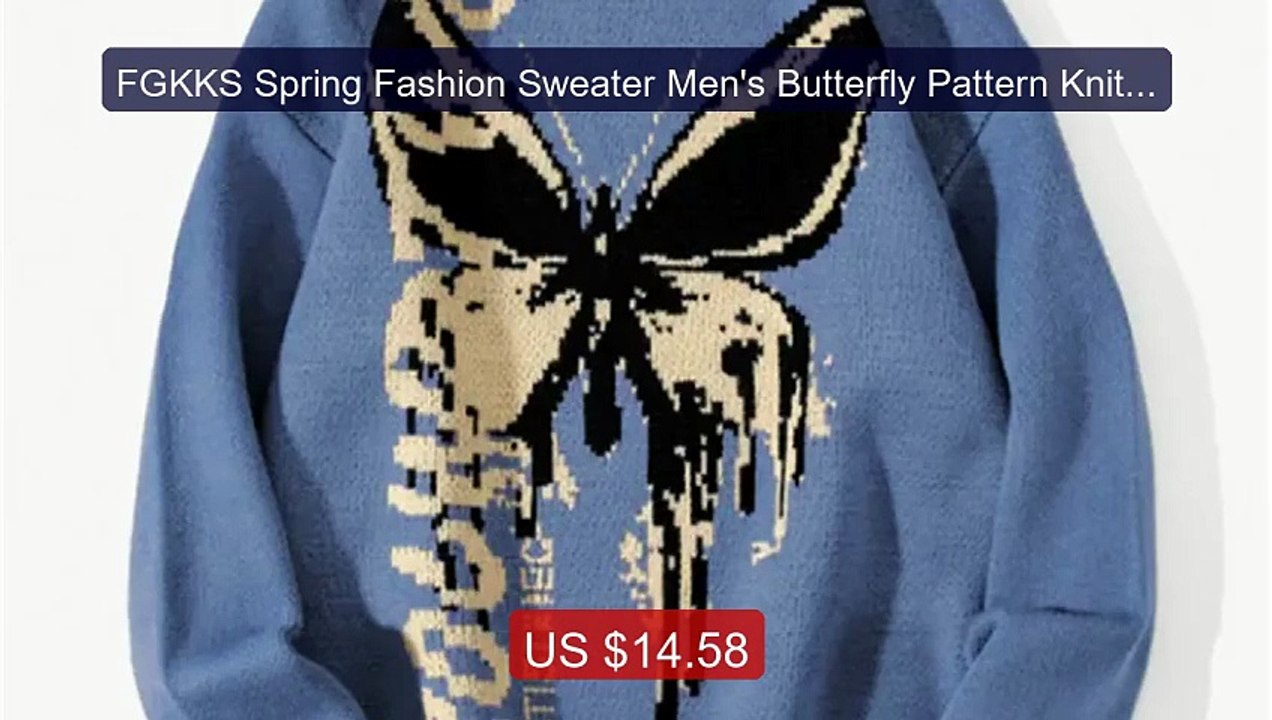 FGKKS Spring Fashion Sweater Men's Butterfly Pattern Knitted Warm ... -- Best Deal 2026 | Shop Now!