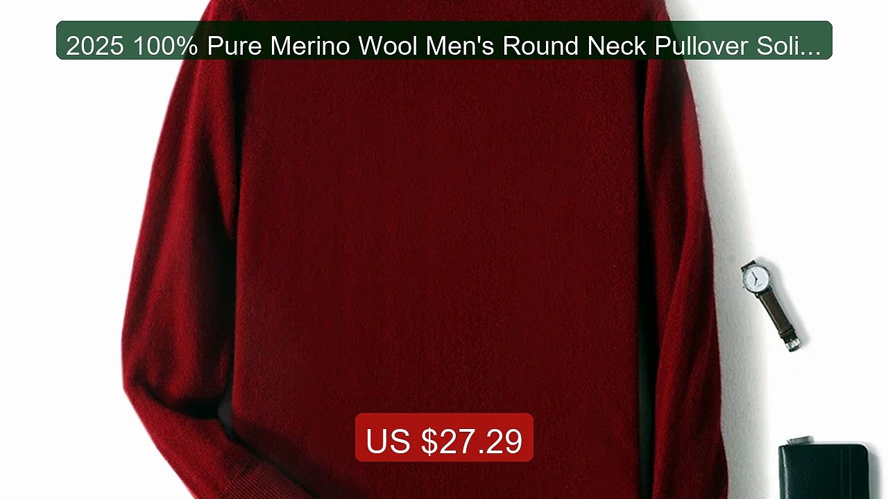 2025 100% Pure Merino Wool Men's Round Neck Pullover Solid ... -- Top Pick 2026 | Unbeatable Price!