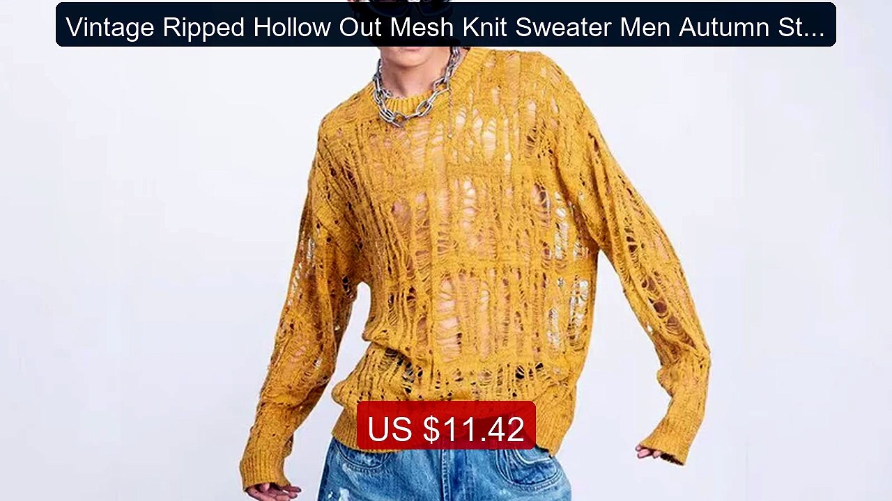 Vintage Ripped Hollow Out Mesh Knit Sweater Men Autumn Street... -- Amazing Value 2026 | Must Have!