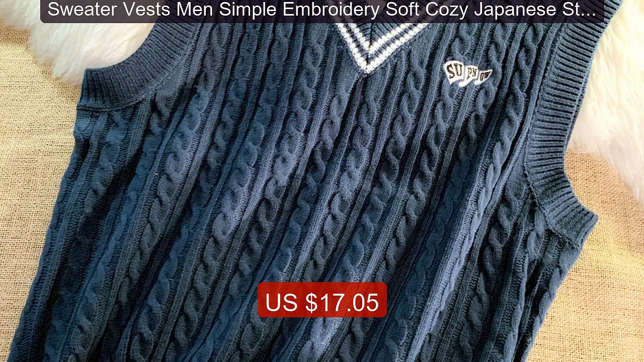 Sweater Vests Men Simple Embroidery Soft Cozy Japanese Style H... -- Hot Deal 2026 | Limited Offer!