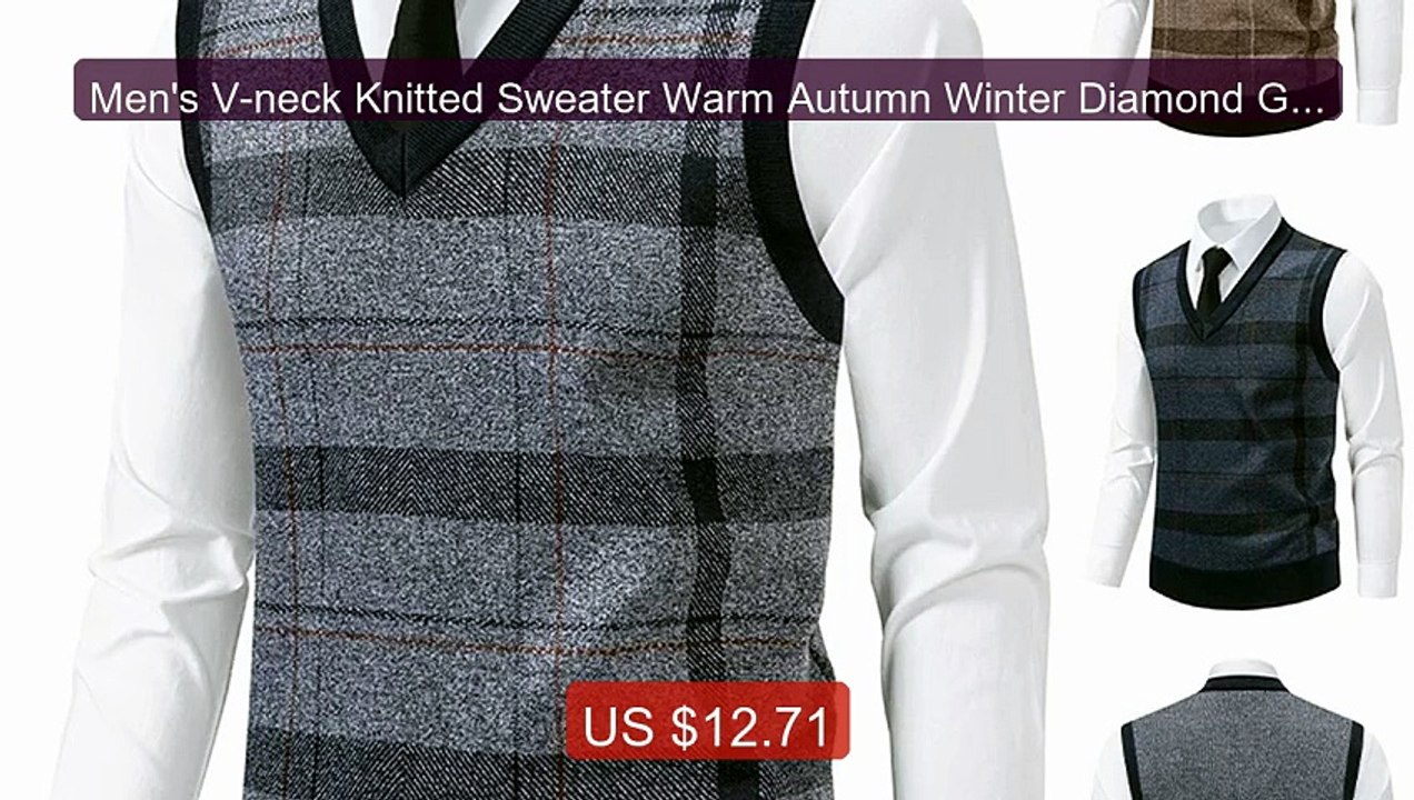 Men's V-neck Knitted Sweater Warm Autumn Winter Diamond Gri... -- Top Pick 2026 | Unbeatable Price!