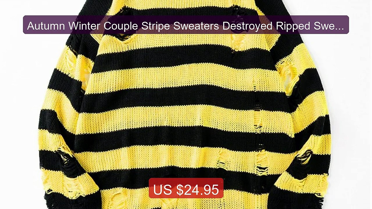 Autumn Winter Couple Stripe Sweaters Destroyed Ripped Sweater... -- Amazing Value 2026 | Must Have!