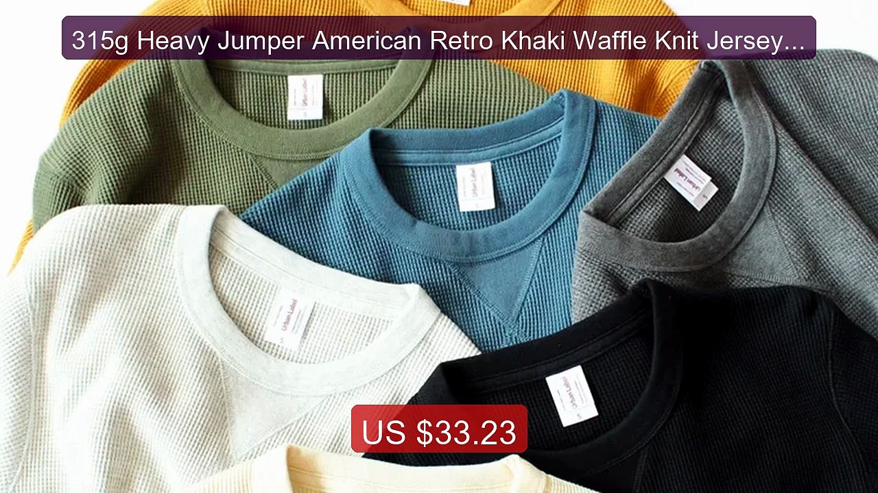 315g Heavy Jumper American Retro Khaki Waffle Knit Jersey Cotton Ne... -- Top Rated 2026 | Buy Now!
