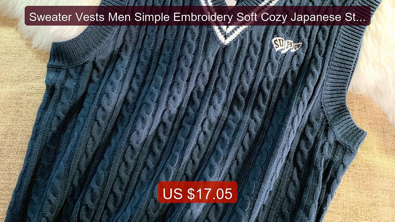 Sweater Vests Men Simple Embroidery Soft Cozy Japanese Style H... -- Hot Deal 2026 | Limited Offer!