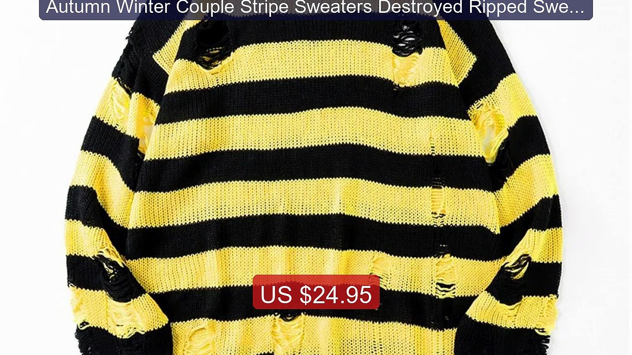 Autumn Winter Couple Stripe Sweaters Destroyed Ripped Sweater ... -- Best Buy 2026 | Great Quality!
