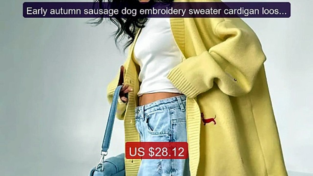 Early autumn sausage dog embroidery sweater cardigan loose versati... -- Best Deal 2026 | Shop Now!
