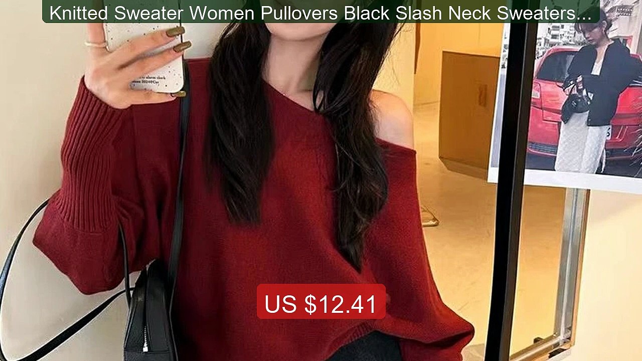 Knitted Sweater Women Pullovers Black Slash Neck Sweaters Knit... -- Hot Deal 2026 | Limited Offer!
