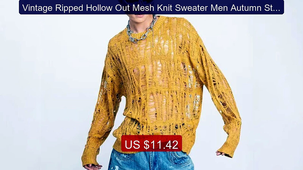 Vintage Ripped Hollow Out Mesh Knit Sweater Men Autumn Streetw... -- Best Buy 2026 | Great Quality!