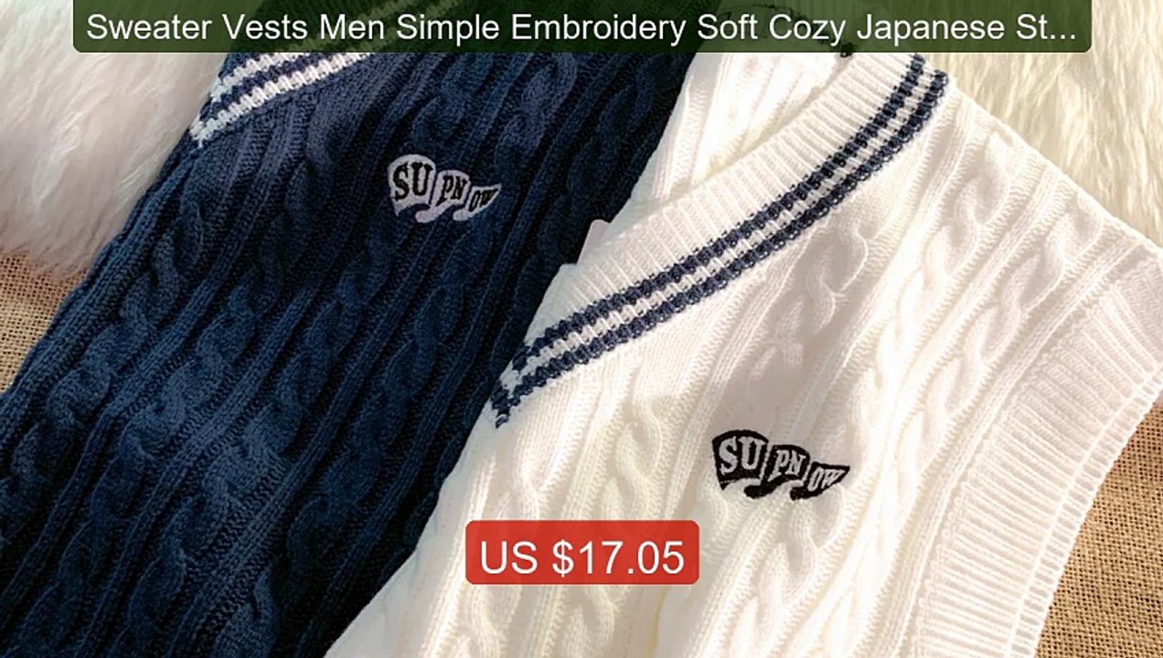 Sweater Vests Men Simple Embroidery Soft Cozy Japanese Styl... -- Top Pick 2026 | Unbeatable Price!