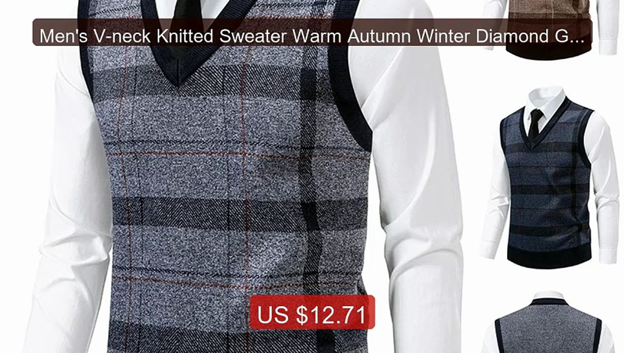 Men's V-neck Knitted Sweater Warm Autumn Winter Diamond Gri... -- Top Pick 2026 | Unbeatable Price!