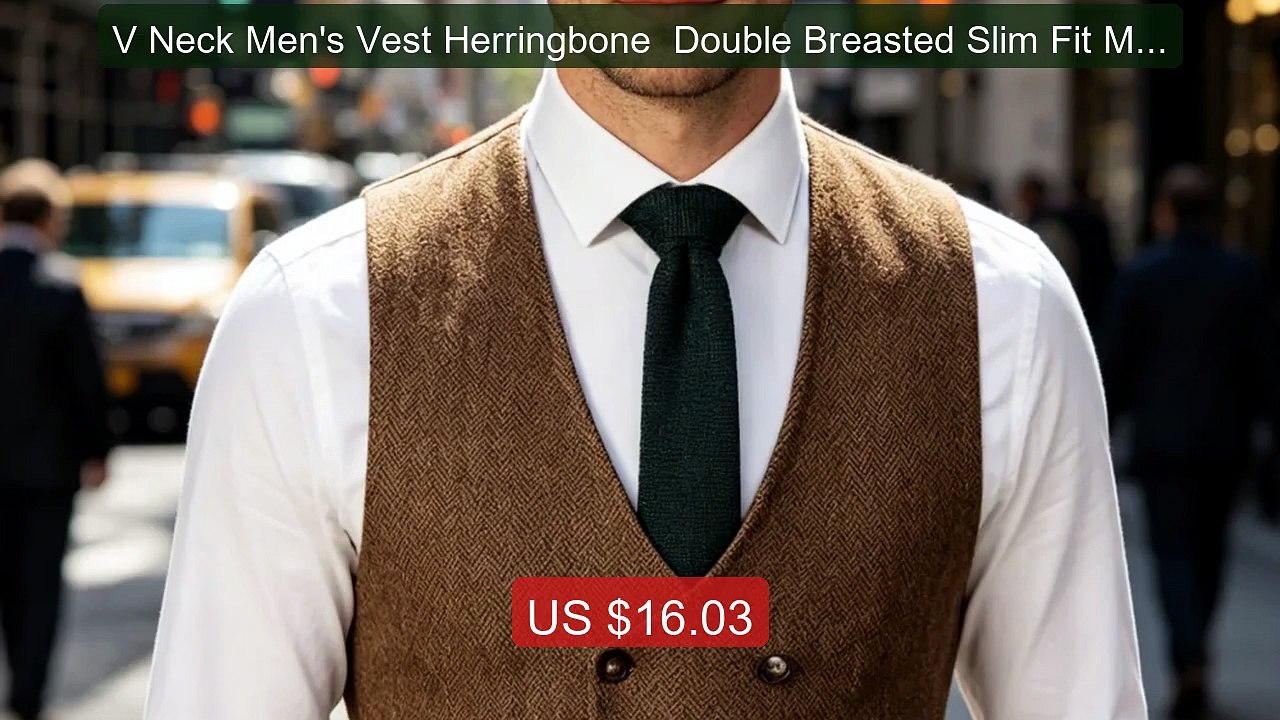 V Neck Men's Vest Herringbone  Double Breasted Slim Fit Men's ... -- Best Buy 2026 | Great Quality!