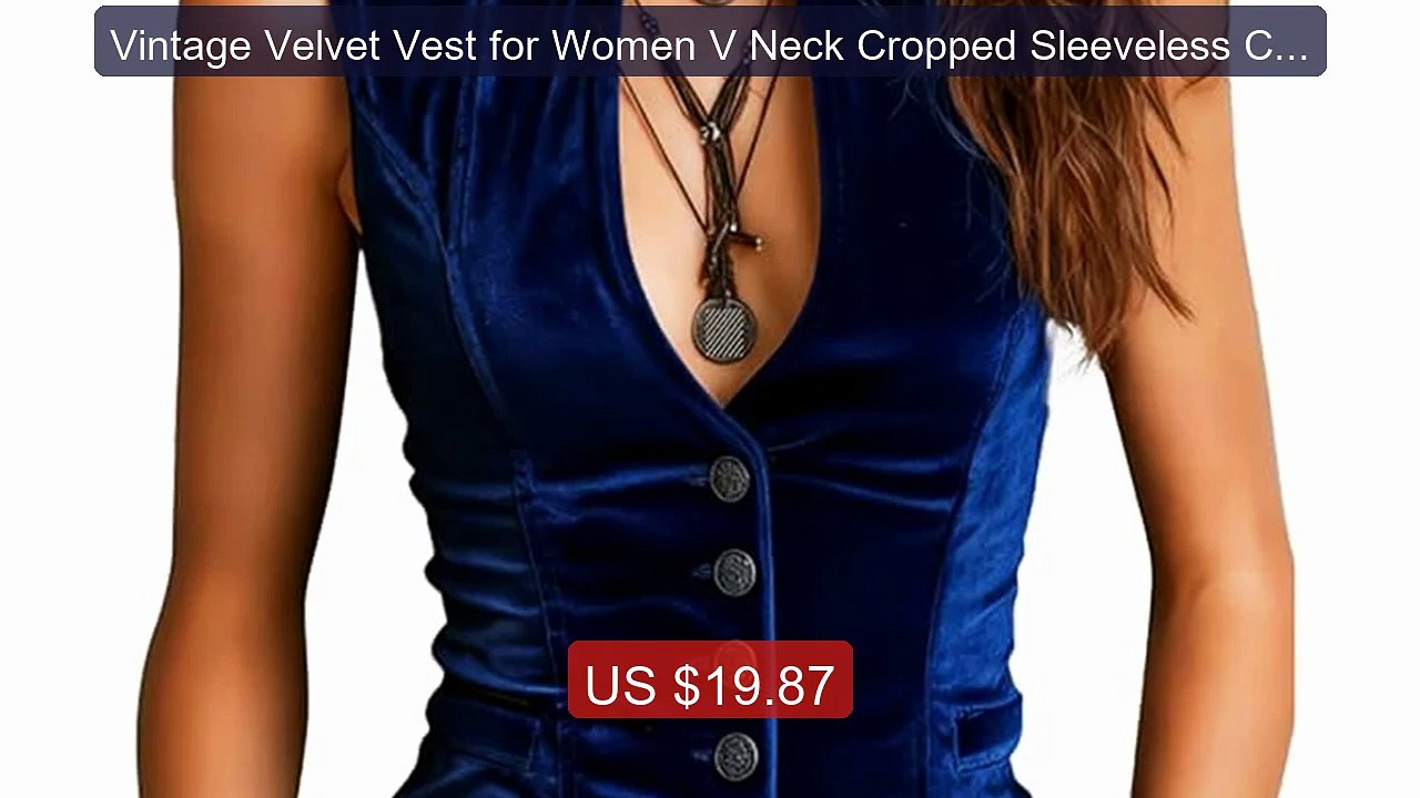 Vintage Velvet Vest for Women V Neck Cropped Sleeveless Casua... -- Amazing Value 2026 | Must Have!