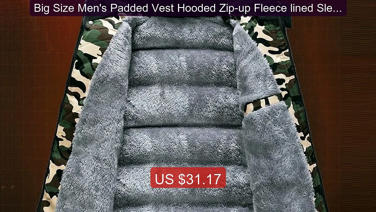 Big Size Men's Padded Vest Hooded Zip-up Fleece lined Sleevele... -- Hot Deal 2026 | Limited Offer!