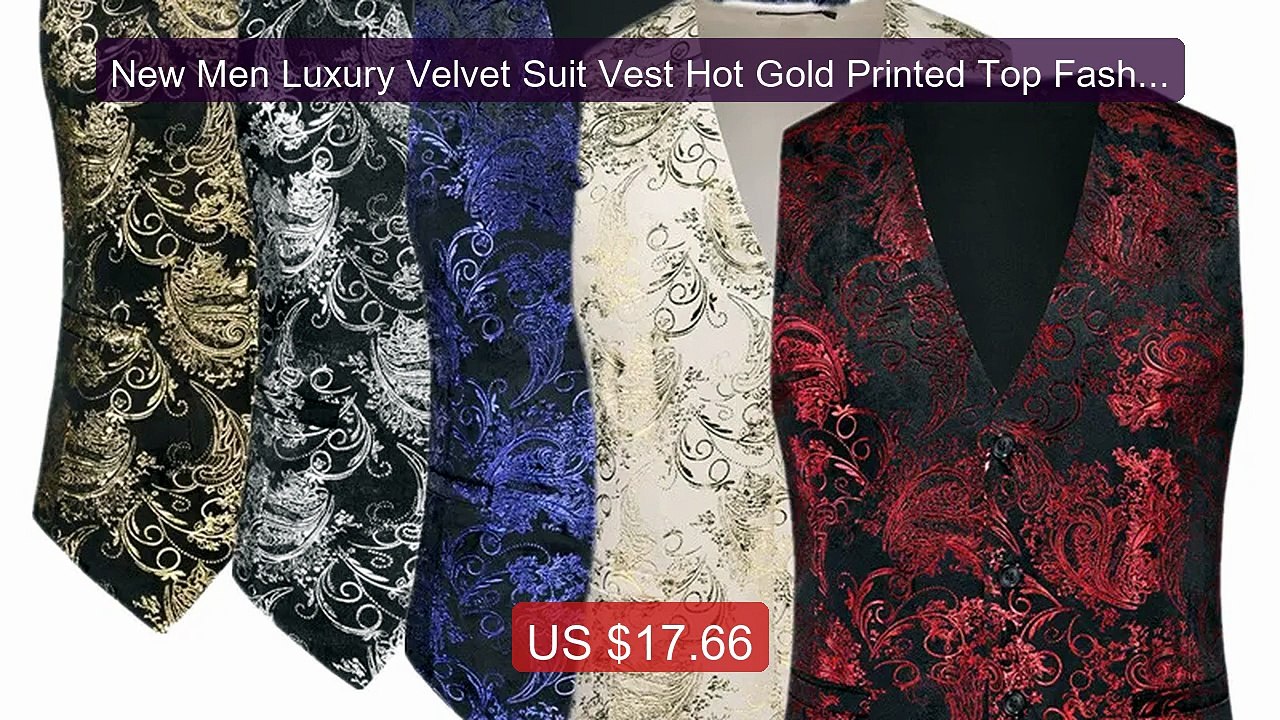 New Men Luxury Velvet Suit Vest Hot Gold Printed Top Fashion ... -- Amazing Value 2026 | Must Have!