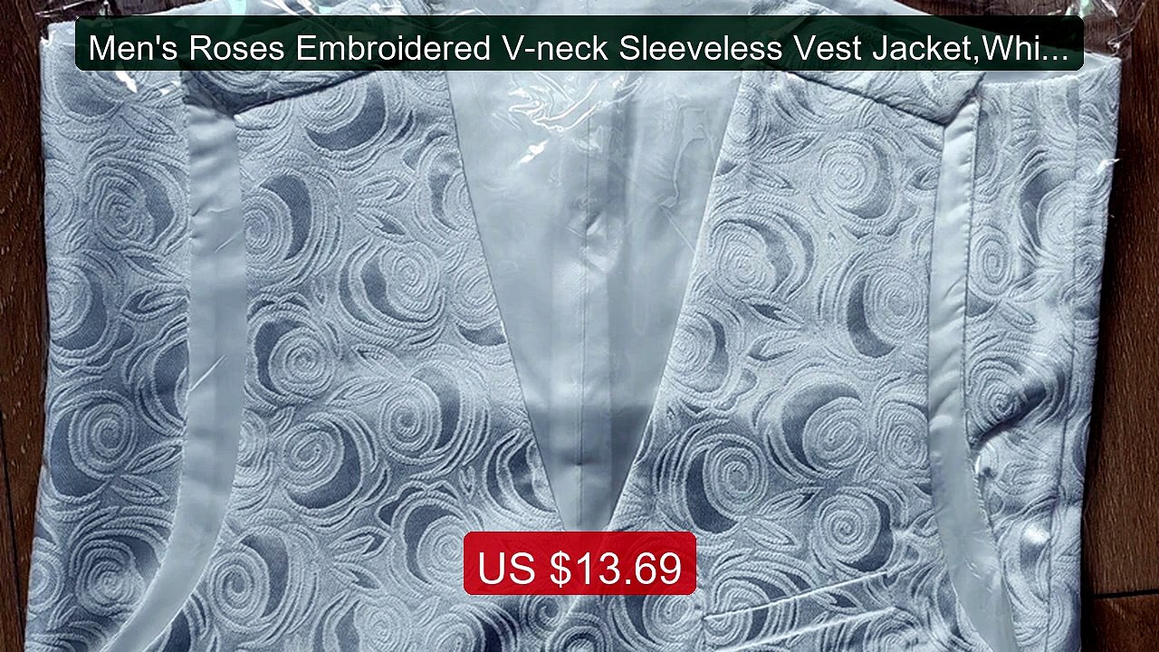 Men's Roses Embroidered V-neck Sleeveless Vest Jacket,White,Black ... -- Best Deal 2026 | Shop Now!