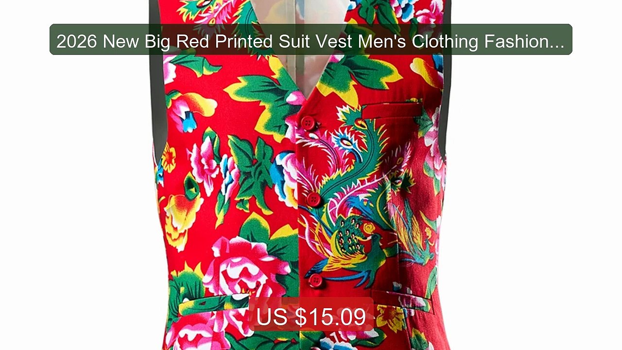 2026 New Big Red Printed Suit Vest Men's Clothing Fashion M... -- Top Pick 2026 | Unbeatable Price!