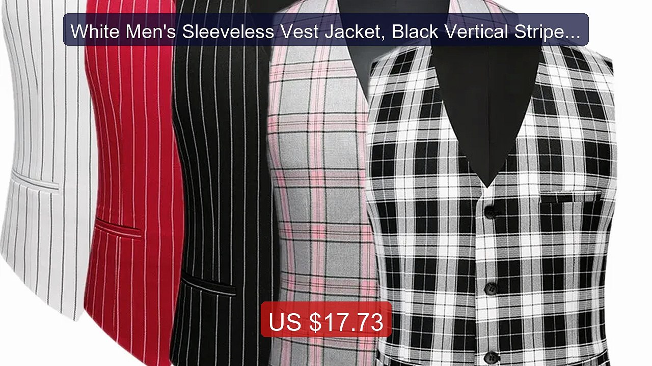 White Men's Sleeveless Vest Jacket, Black Vertical Stripes Vests, ... -- Best Deal 2026 | Shop Now!