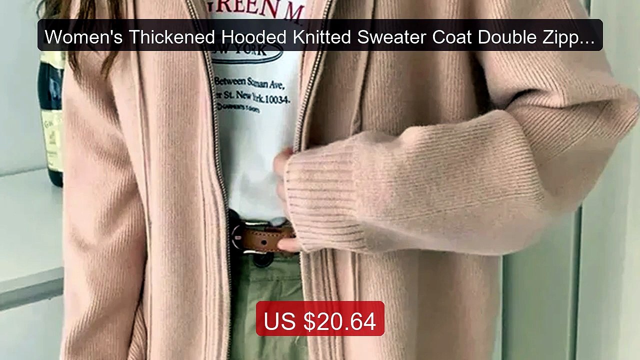 Women's Thickened Hooded Knitted Sweater Coat Double Zipper L... -- Amazing Value 2026 | Must Have!