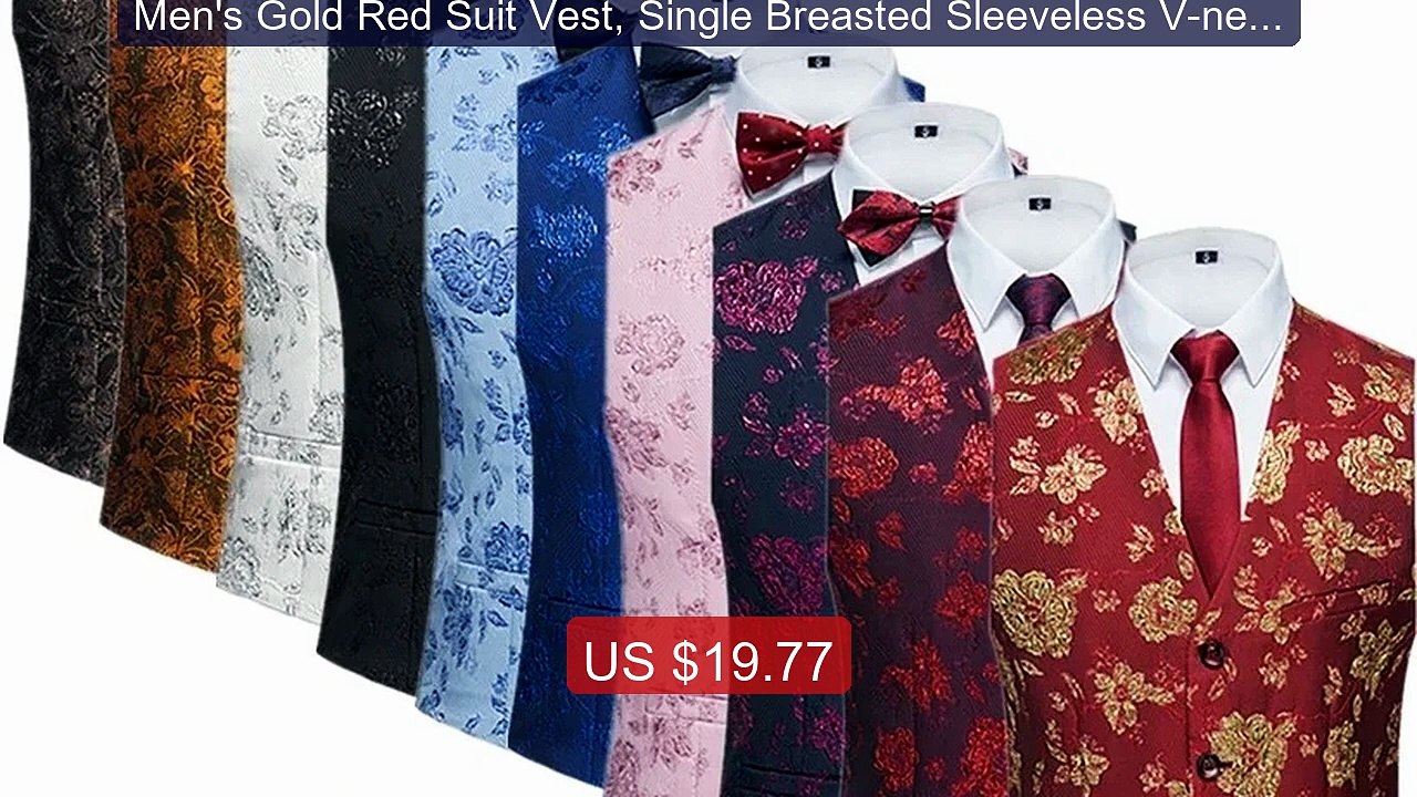 Men's Gold Red Suit Vest, Single Breasted Sleeveless V-neck V... -- Amazing Value 2026 | Must Have!