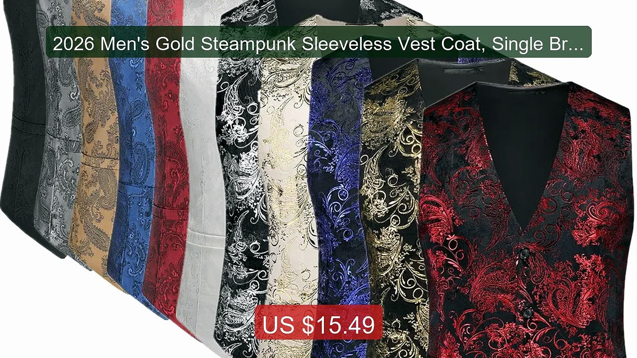2026 Men's Gold Steampunk Sleeveless Vest Coat, Single Breaste... -- Hot Deal 2026 | Limited Offer!