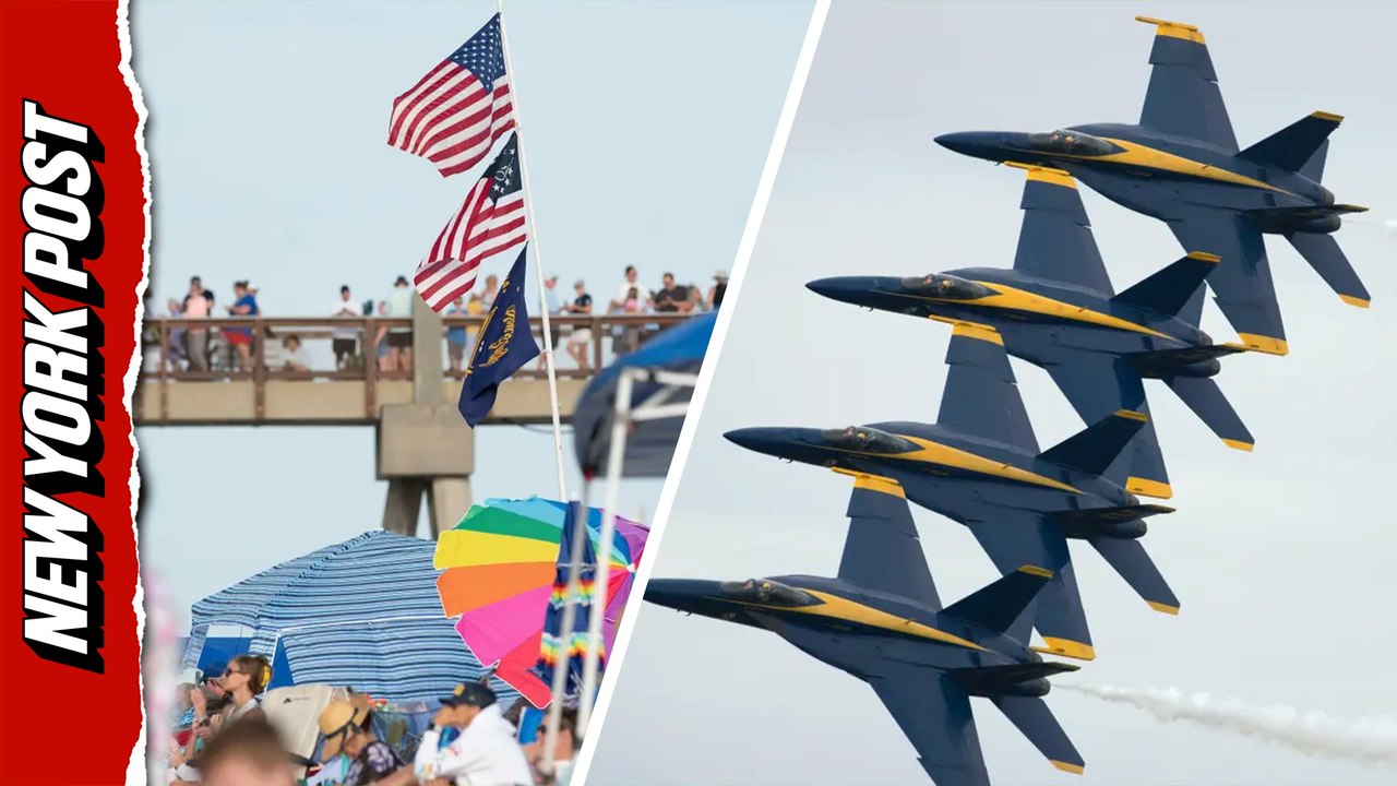 Beach chaos: Navy Blue Angels send tents and umbrellas flying in ultra-low flyover