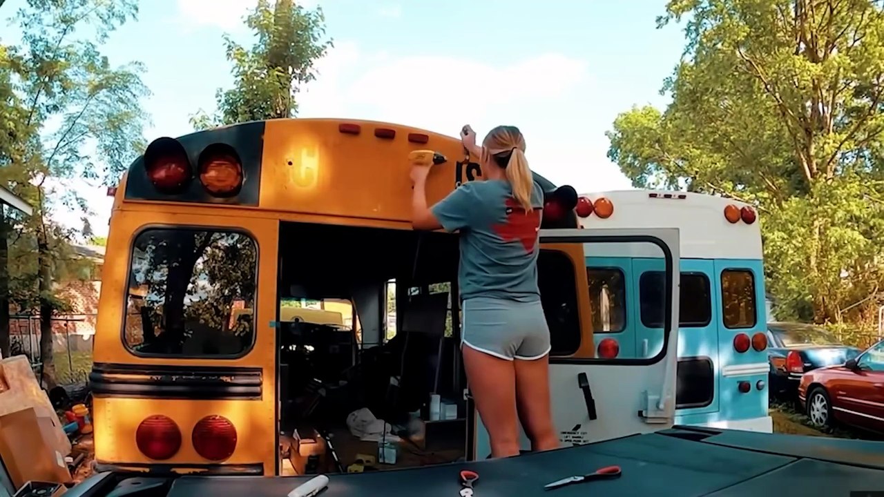 Solo Female Skoolie Conversion Timelapse Start...