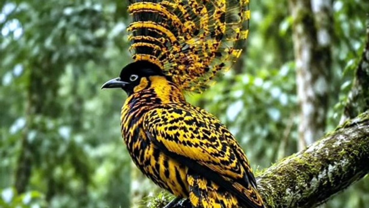 A crowned bird with a crest and exotic plumage