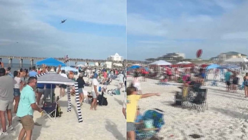 Blue Angels’ low flyover sends beach chairs and umbrellas flying